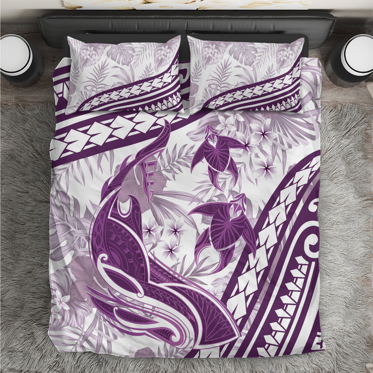 Purple Polynesia Bedding Set Polynesian Turtle Shark Tattoo Tropical Vintage