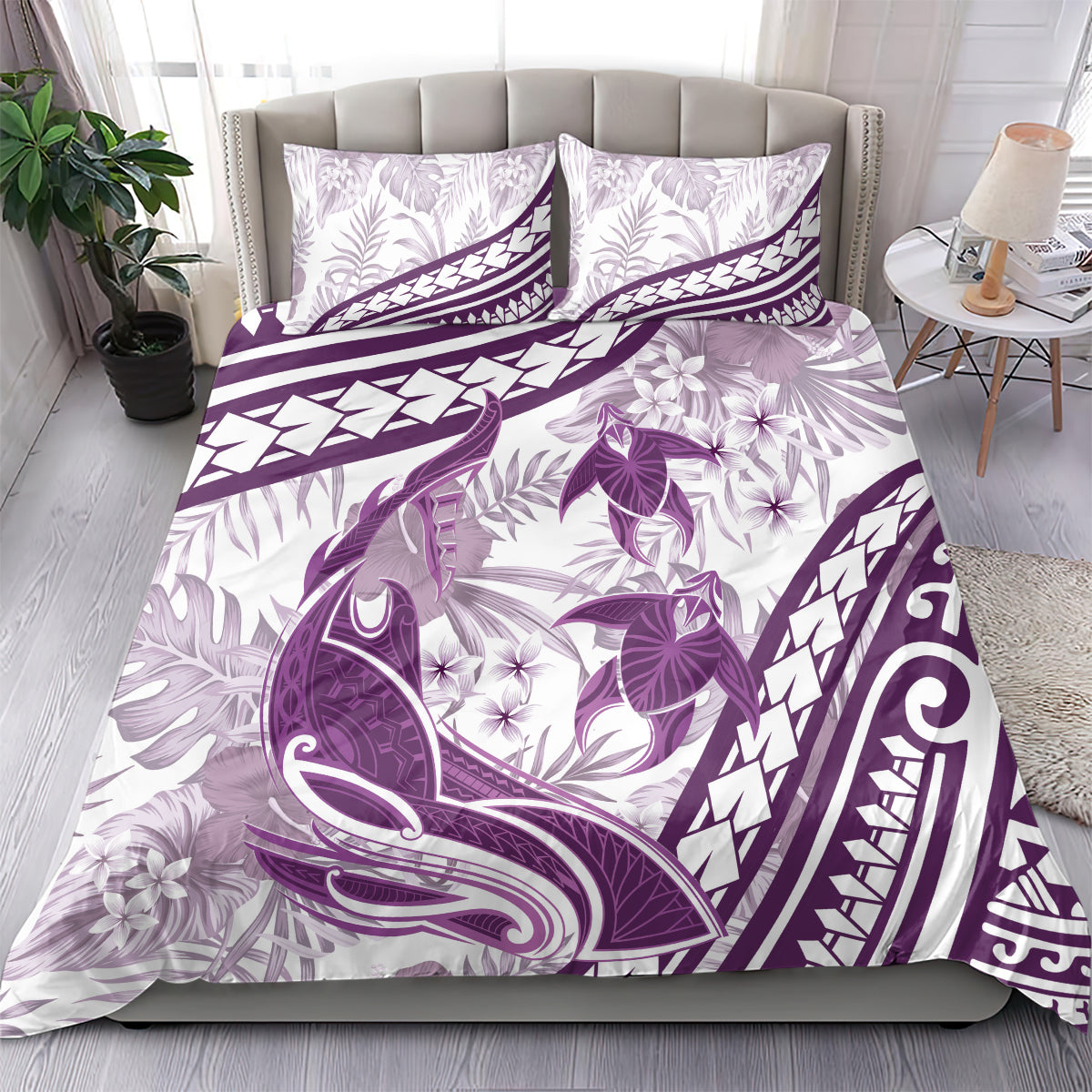 Purple Polynesia Bedding Set Polynesian Turtle Shark Tattoo Tropical Vintage LT14 - Polynesian Pride