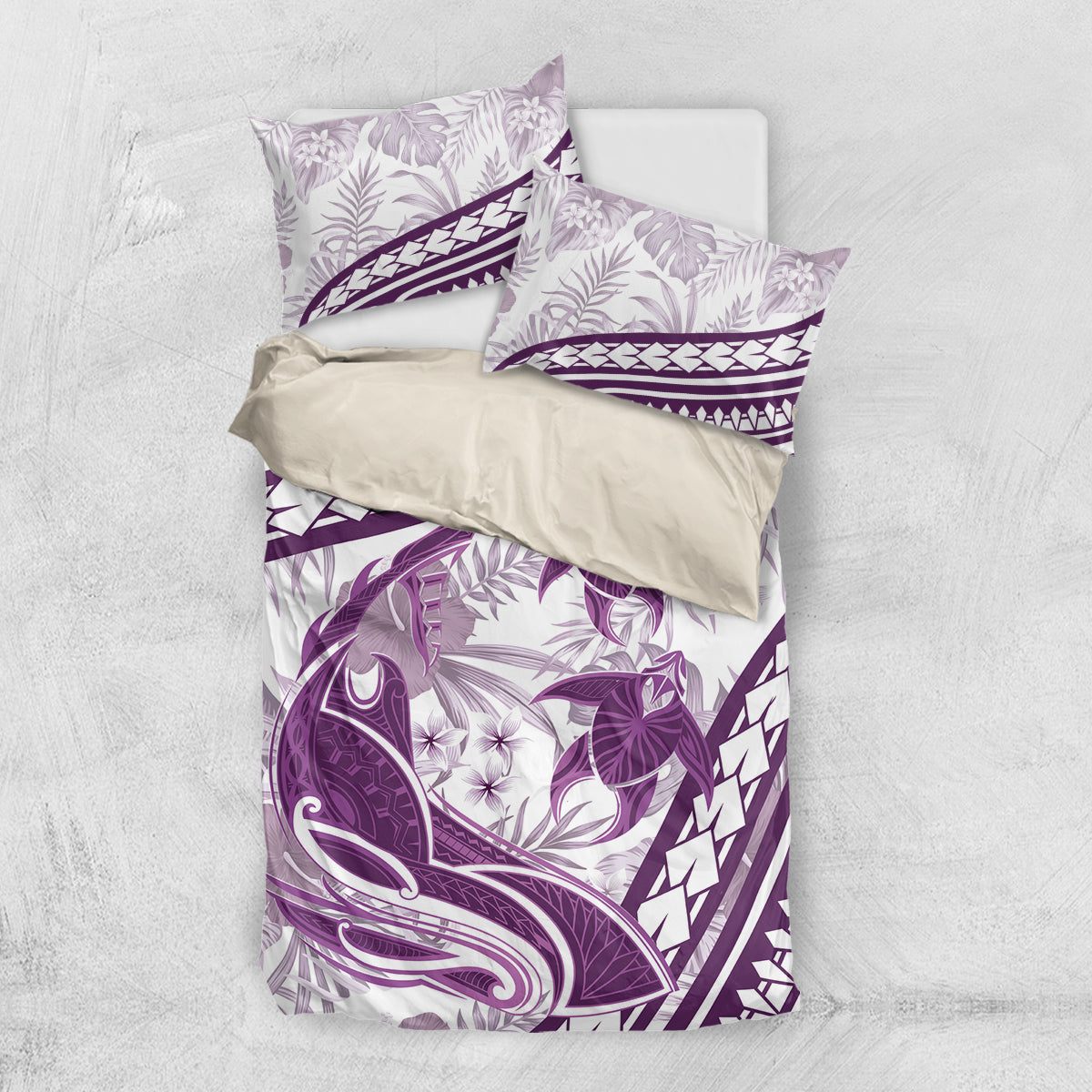 Purple Polynesia Bedding Set Polynesian Turtle Shark Tattoo Tropical Vintage LT14 US Twin 172cm x 218cm Purple - Polynesian Pride