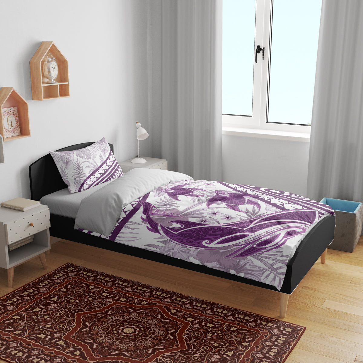 Purple Polynesia Bedding Set Polynesian Turtle Shark Tattoo Tropical Vintage LT14 - Polynesian Pride
