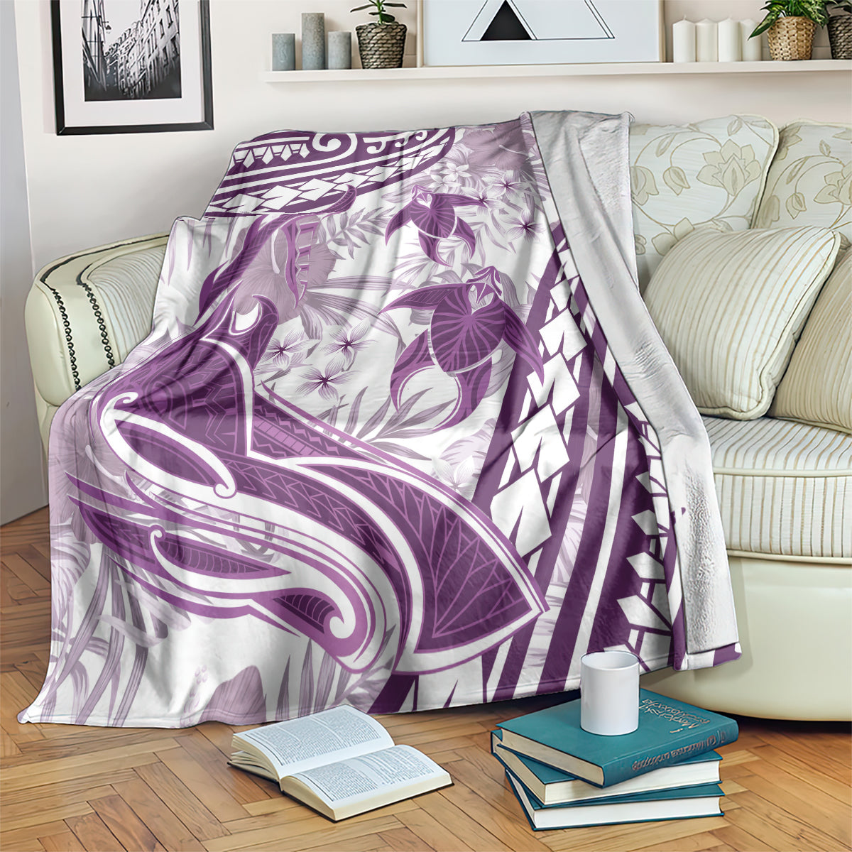 Purple Polynesia Blanket Polynesian Turtle Shark Tattoo Tropical Vintage