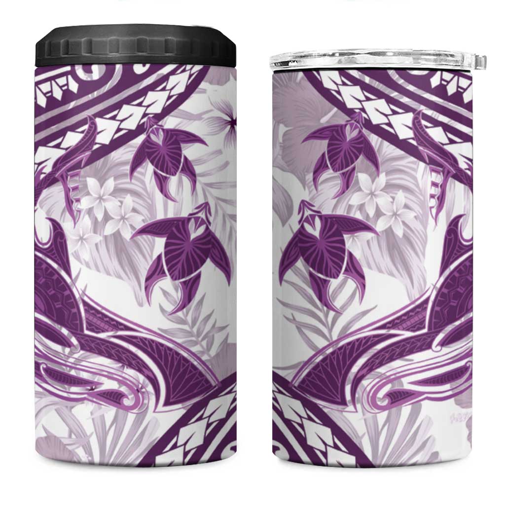 Purple Polynesia 4 in 1 Can Cooler Tumbler Polynesian Turtle Shark Tattoo Tropical Vintage