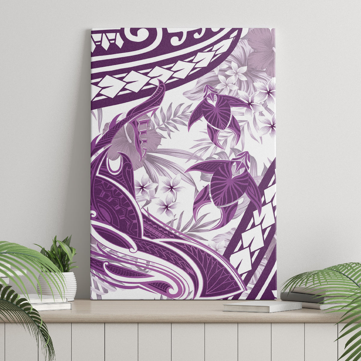 Purple Polynesia Canvas Wall Art Polynesian Turtle Shark Tattoo Tropical Vintage LT14 - Polynesian Pride