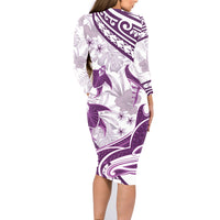 Purple Polynesia Family Matching Long Sleeve Bodycon Dress and Hawaiian Shirt Polynesian Turtle Shark Tattoo Tropical Vintage LT14 - Polynesian Pride