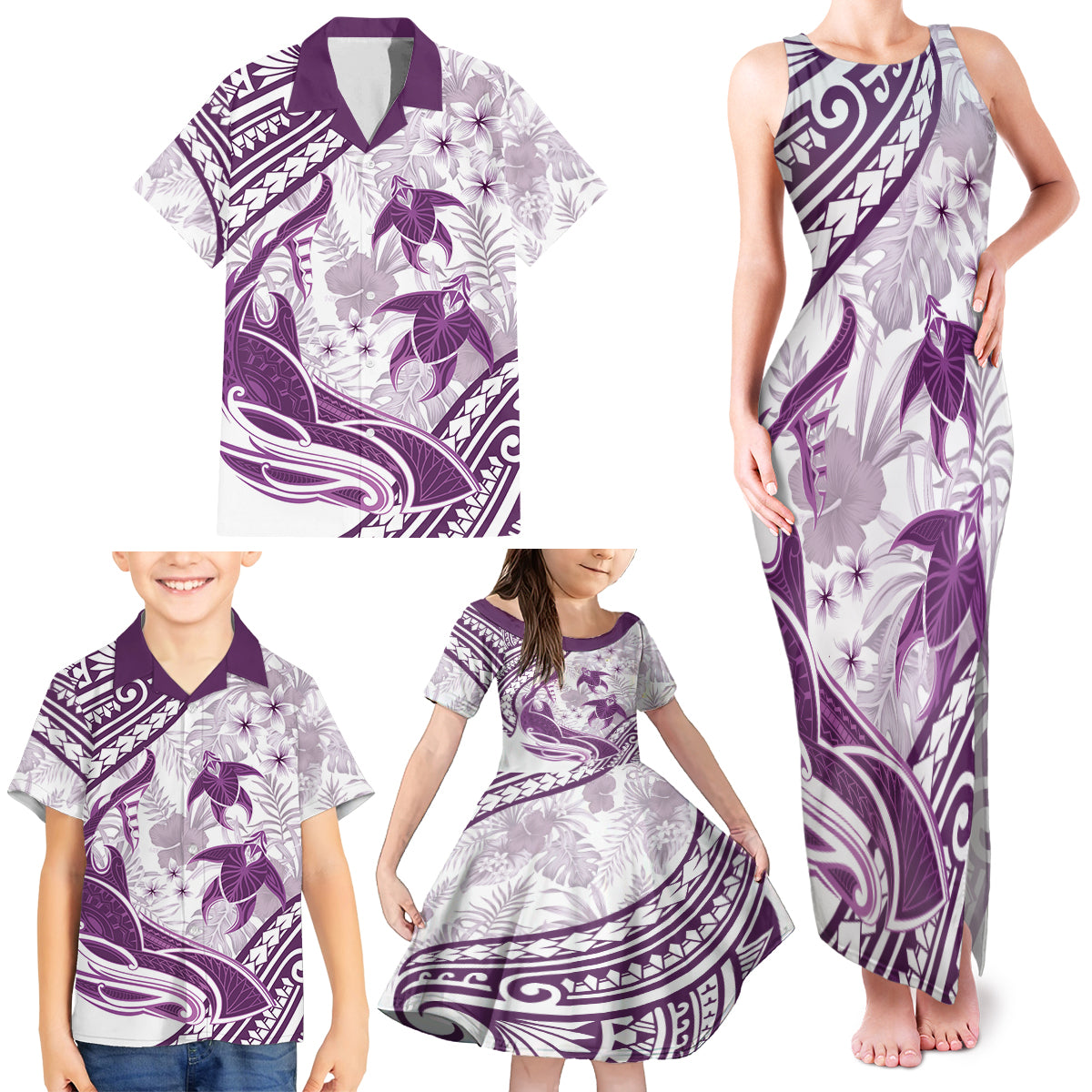 Purple Polynesia Family Matching Tank Maxi Dress and Hawaiian Shirt Polynesian Turtle Shark Tattoo Tropical Vintage LT14 - Polynesian Pride