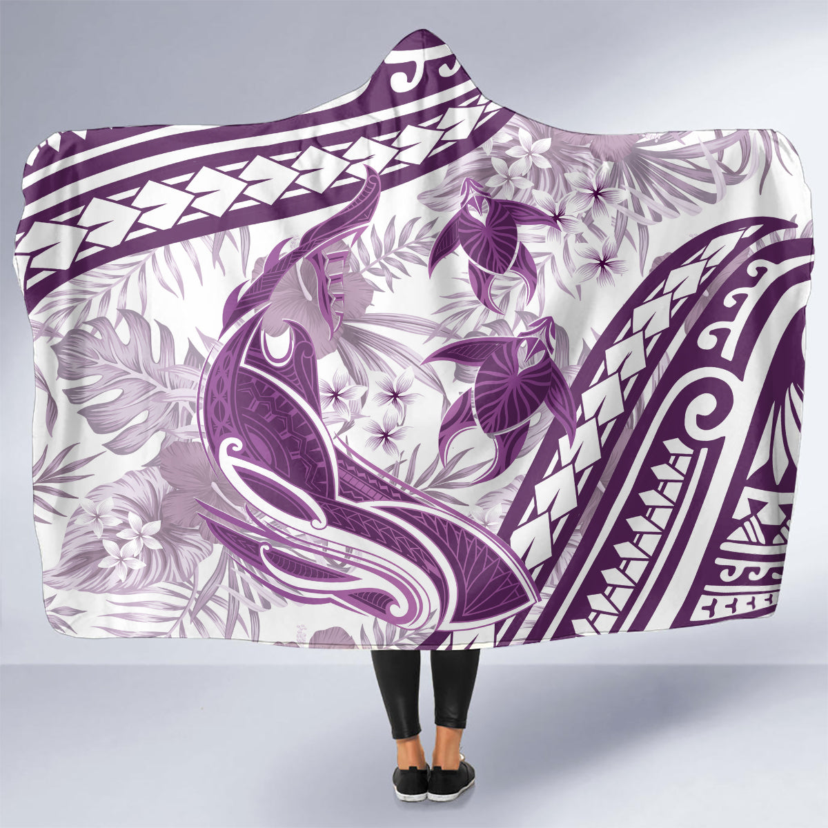 Purple Polynesia Hooded Blanket Polynesian Turtle Shark Tattoo Tropical Vintage LT14 - Polynesian Pride