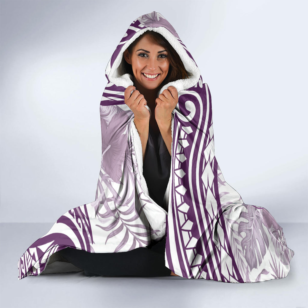 Purple Polynesia Hooded Blanket Polynesian Turtle Shark Tattoo Tropical Vintage LT14 - Polynesian Pride