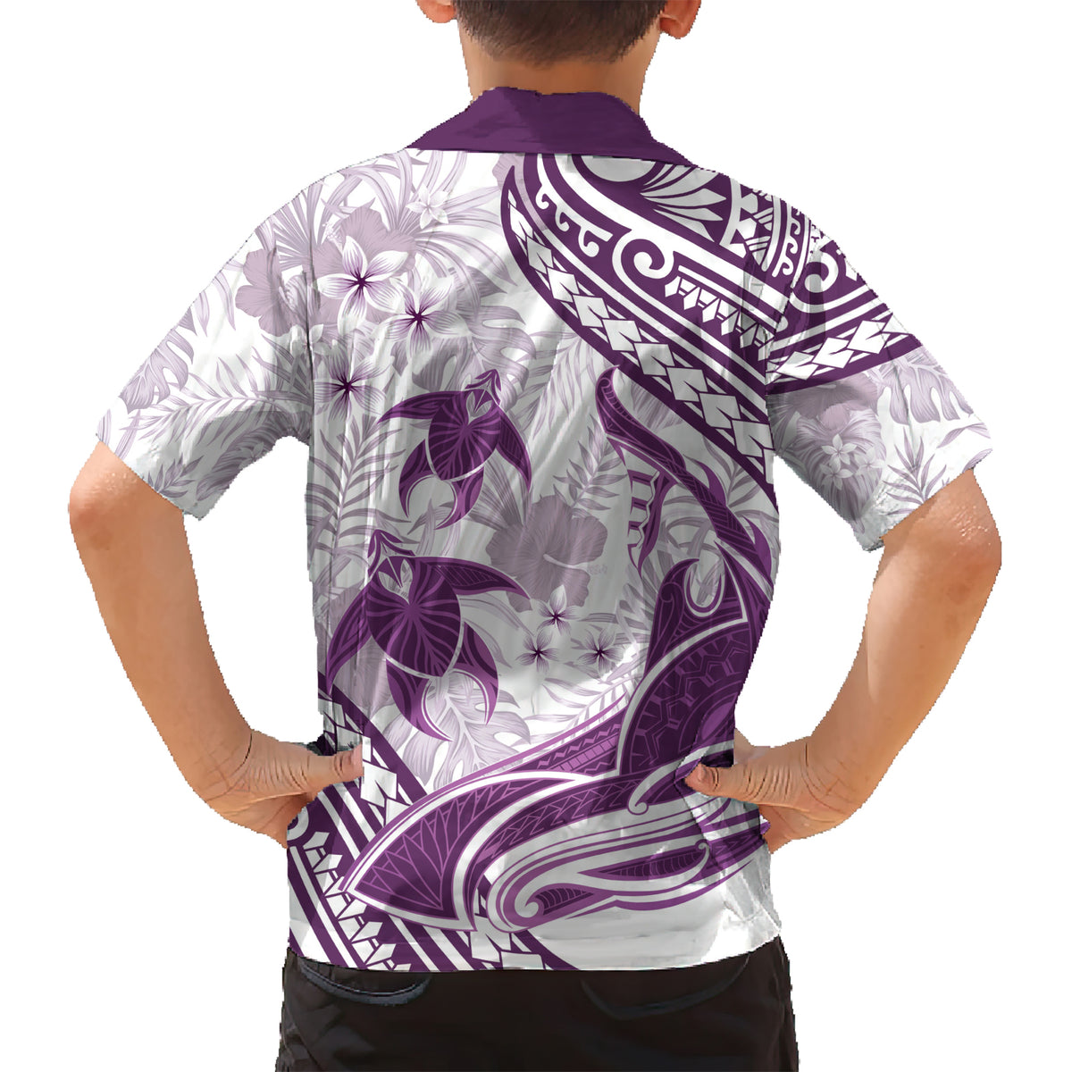 Purple Polynesia Kid Hawaiian Shirt Polynesian Turtle Shark Tattoo Tropical Vintage LT14 - Polynesian Pride