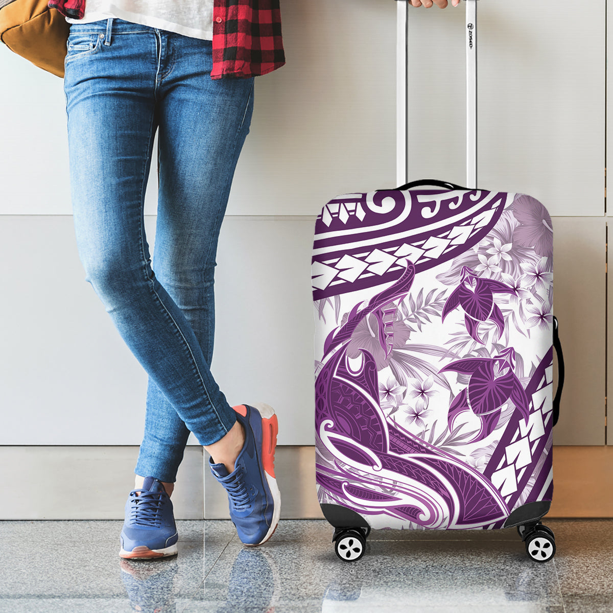Purple Polynesia Luggage Cover Polynesian Turtle Shark Tattoo Tropical Vintage
