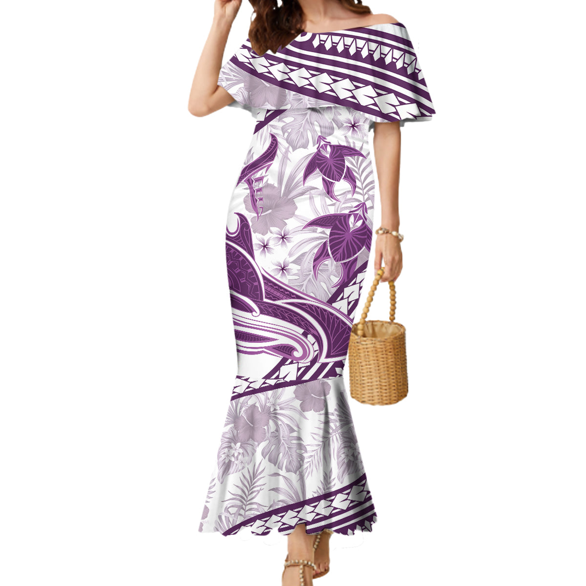 Purple Polynesia Mermaid Dress Polynesian Turtle Shark Tattoo Tropical Vintage LT14 Women Purple - Polynesian Pride