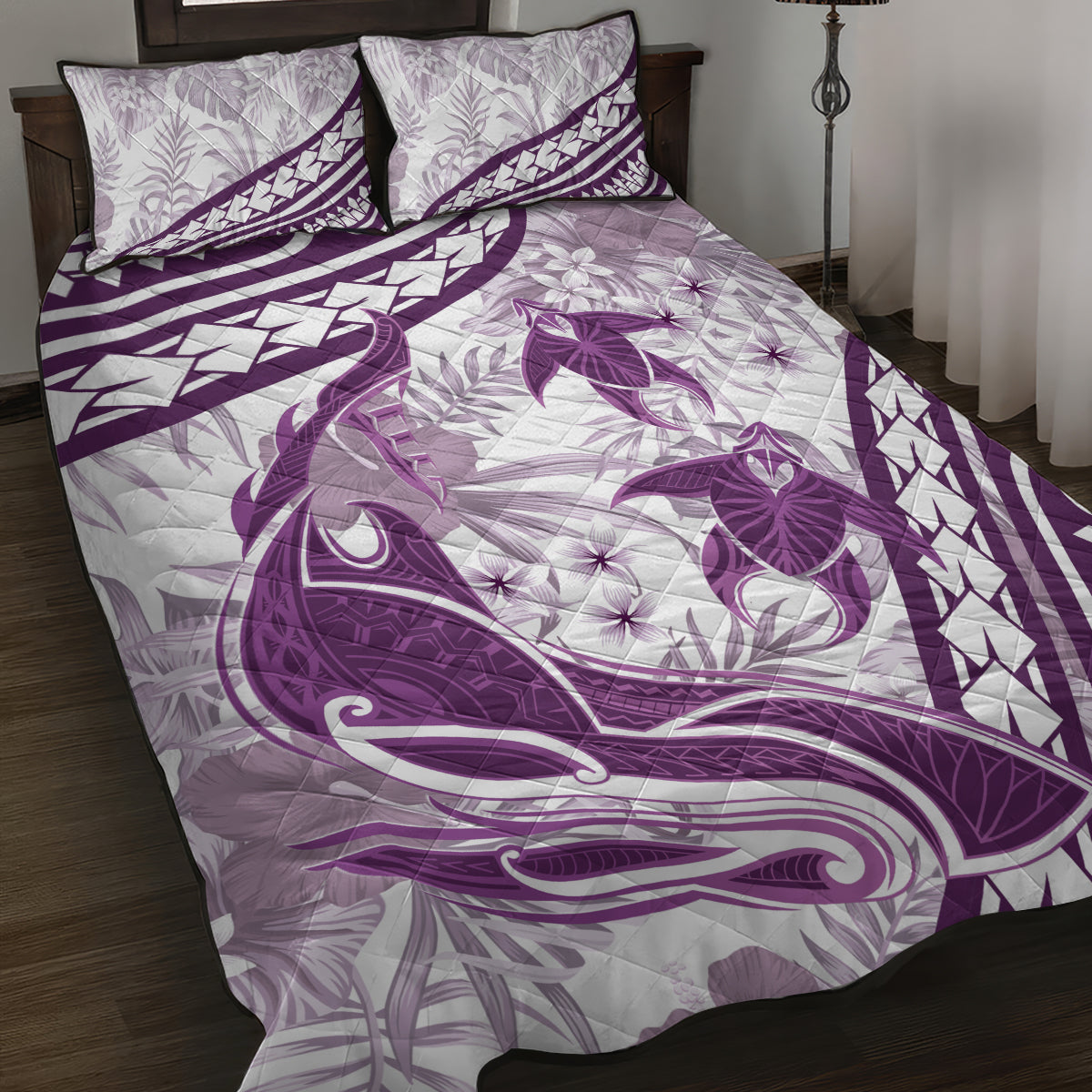 Purple Polynesia Quilt Bed Set Polynesian Turtle Shark Tattoo Tropical Vintage LT14 Purple - Polynesian Pride