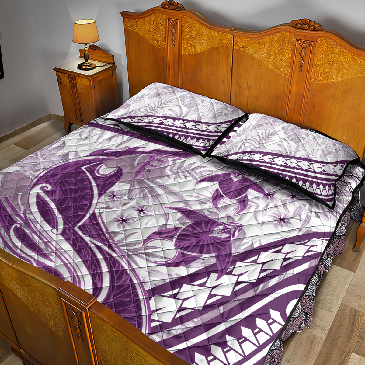 Purple Polynesia Quilt Bed Set Polynesian Turtle Shark Tattoo Tropical Vintage LT14 - Polynesian Pride