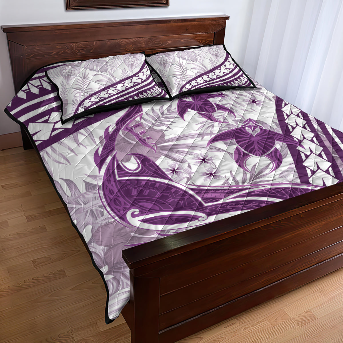 Purple Polynesia Quilt Bed Set Polynesian Turtle Shark Tattoo Tropical Vintage LT14 - Polynesian Pride