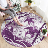 Purple Polynesia Round Carpet Polynesian Turtle Shark Tattoo Tropical Vintage