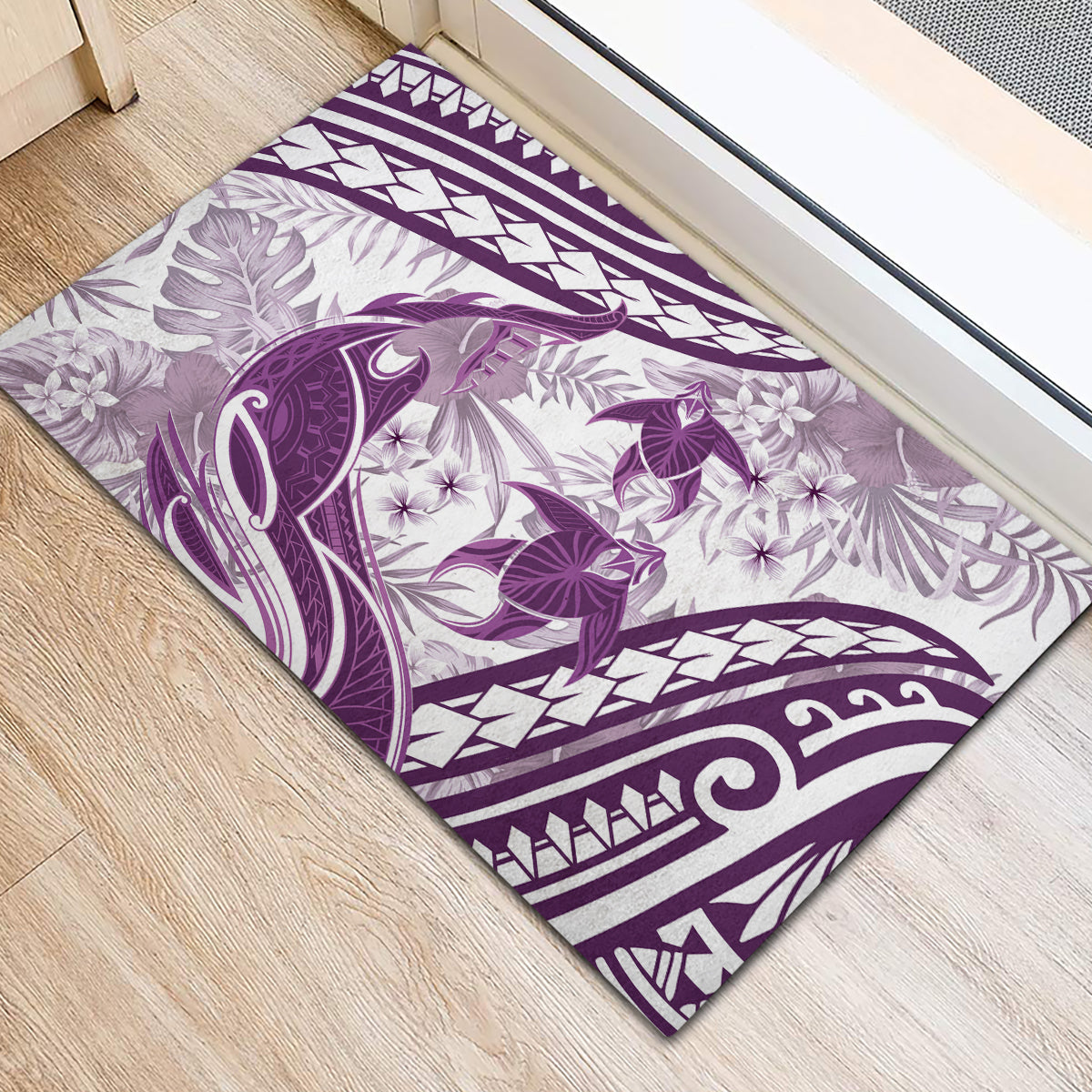 Purple Polynesia Rubber Doormat Polynesian Turtle Shark Tattoo Tropical Vintage LT14 - Polynesian Pride