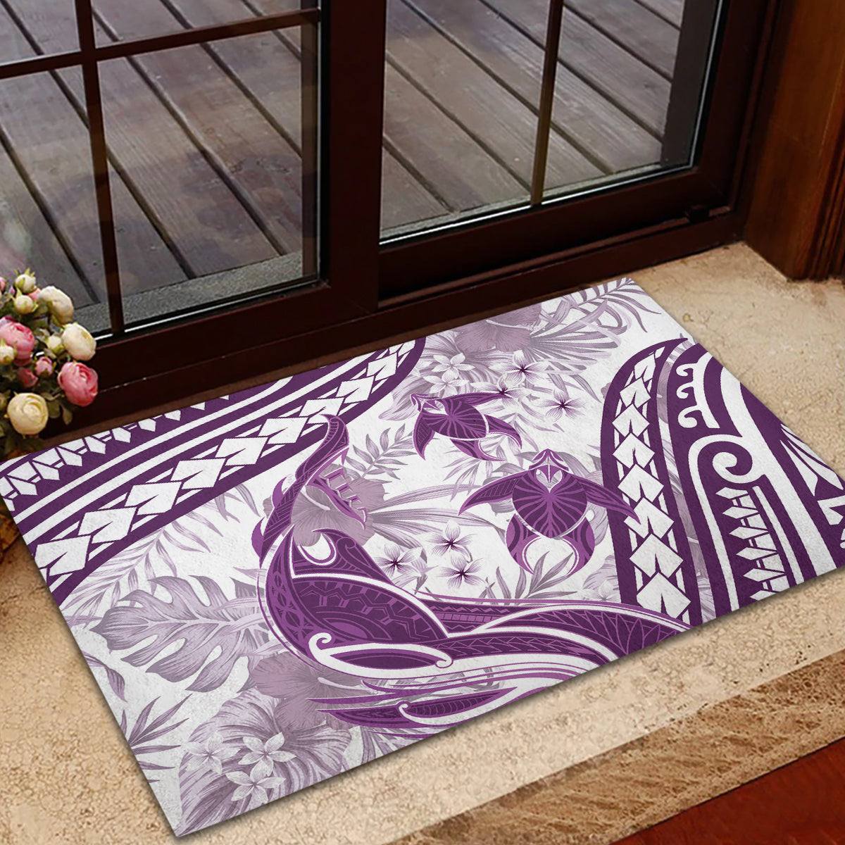 Purple Polynesia Rubber Doormat Polynesian Turtle Shark Tattoo Tropical Vintage LT14 - Polynesian Pride