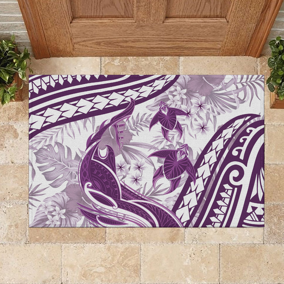 Purple Polynesia Rubber Doormat Polynesian Turtle Shark Tattoo Tropical Vintage LT14 - Polynesian Pride
