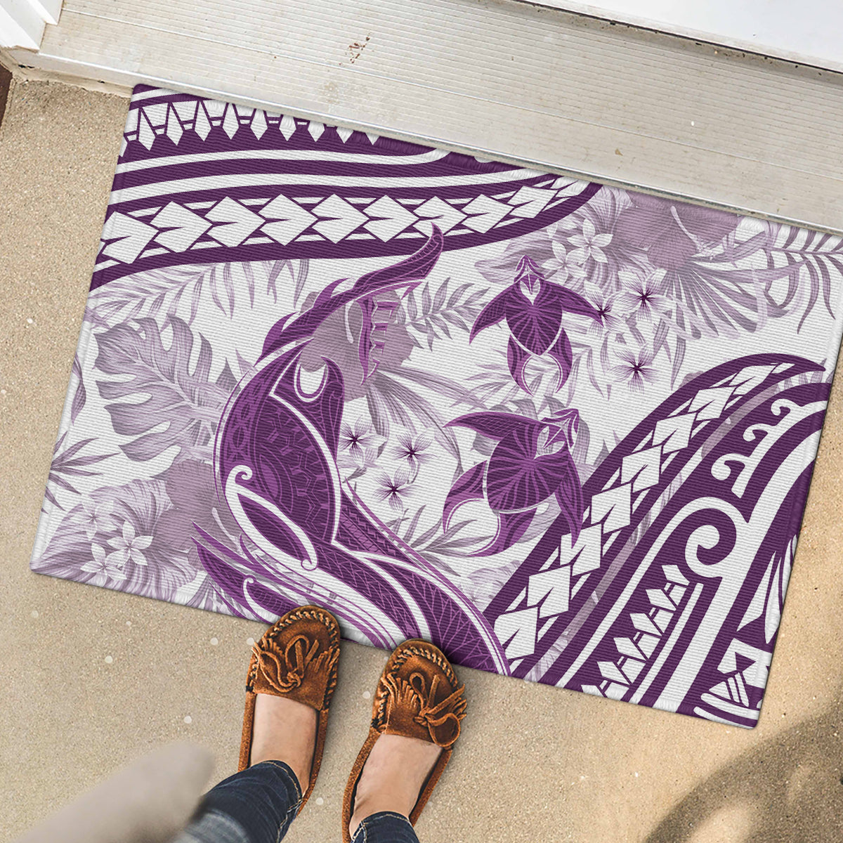 Purple Polynesia Rubber Doormat Polynesian Turtle Shark Tattoo Tropical Vintage LT14 - Polynesian Pride