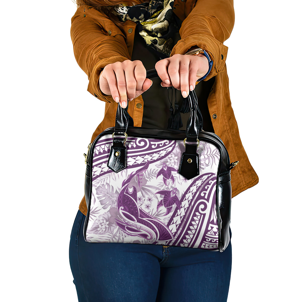 Purple Polynesia Shoulder Handbag Polynesian Turtle Shark Tattoo Tropical Vintage