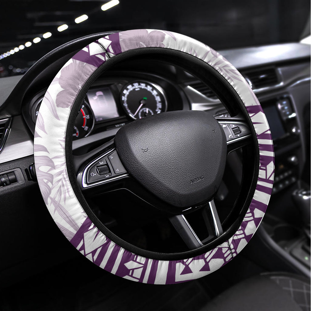 Purple Polynesia Steering Wheel Cover Polynesian Turtle Shark Tattoo Tropical Vintage LT14 Universal Fit Purple - Polynesian Pride