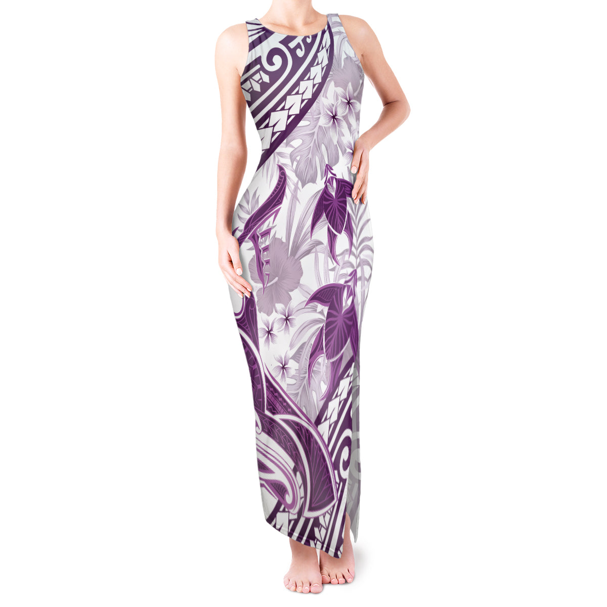 Purple Polynesia Tank Maxi Dress Polynesian Turtle Shark Tattoo Tropical Vintage LT14 Women Purple - Polynesian Pride