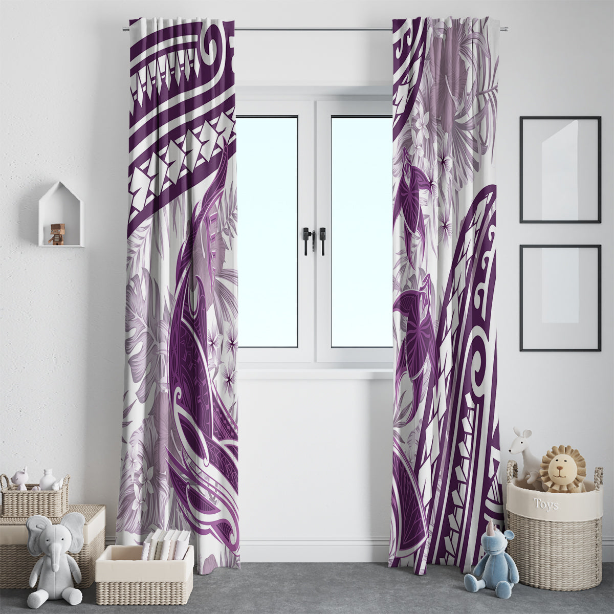 Purple Polynesia Window Curtain Polynesian Turtle Shark Tattoo Tropical Vintage LT14 - Polynesian Pride
