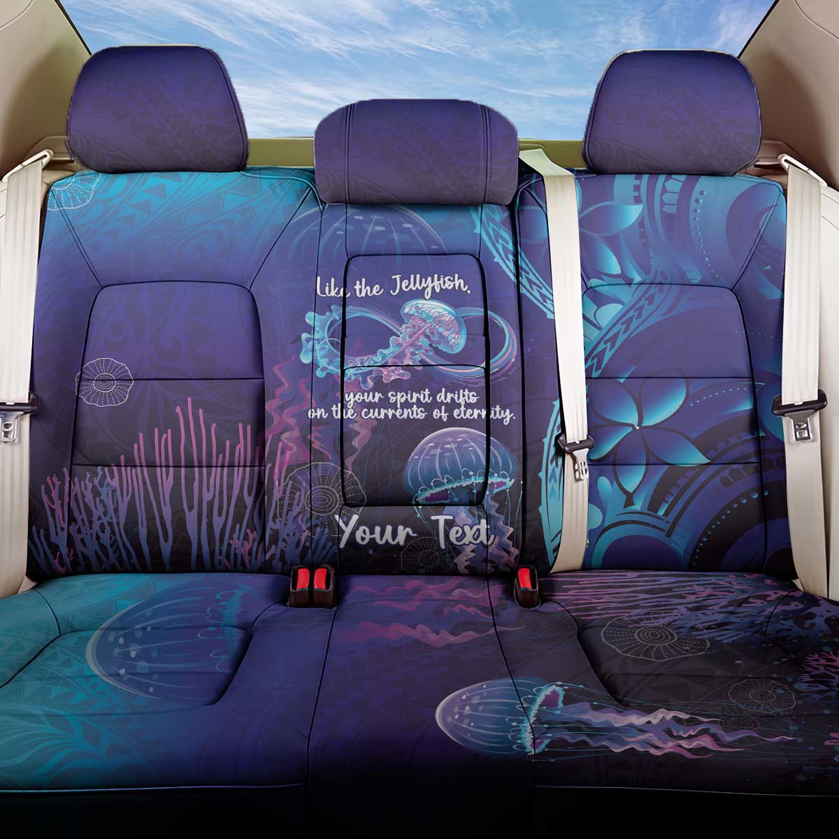 Polynesia Jellyfish Memorial Personalised Back Car Seat Cover Infinity Jellies Polynesian Pattern