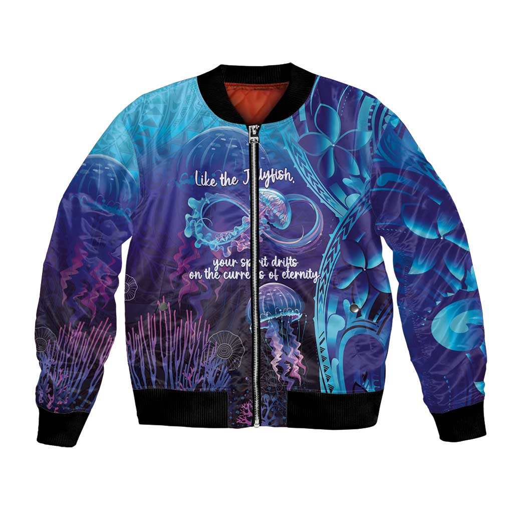 Polynesia Jellyfish Memorial Personalised Bomber Jacket Infinity Jellies Polynesian Pattern LT14 Unisex Purple - Polynesian Pride