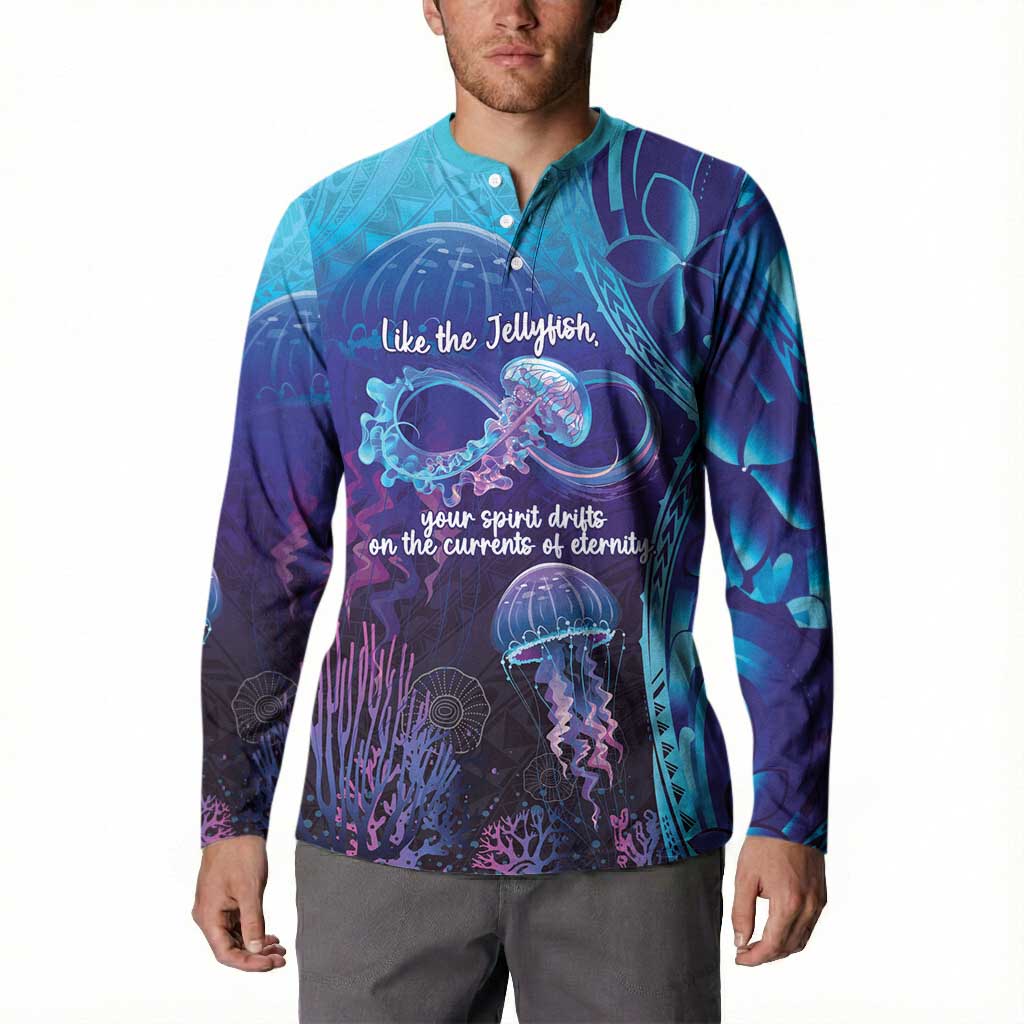 Polynesia Jellyfish Memorial Personalised Button Sweatshirt Infinity Jellies Polynesian Pattern LT14 - Polynesian Pride