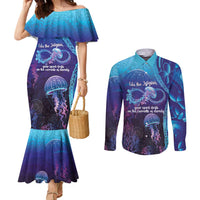 Polynesia Jellyfish Memorial Personalised Couples Matching Mermaid Dress and Long Sleeve Button Shirt Infinity Jellies Polynesian Pattern LT14 Purple - Polynesian Pride