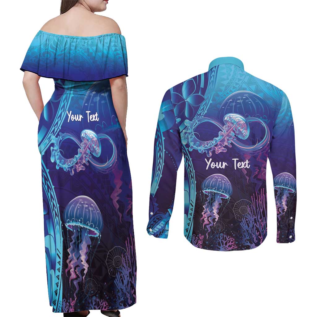 Polynesia Jellyfish Memorial Personalised Couples Matching Off Shoulder Maxi Dress and Long Sleeve Button Shirt Infinity Jellies Polynesian Pattern LT14 - Polynesian Pride