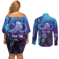 Polynesia Jellyfish Memorial Personalised Couples Matching Off Shoulder Short Dress and Long Sleeve Button Shirt Infinity Jellies Polynesian Pattern LT14 - Polynesian Pride