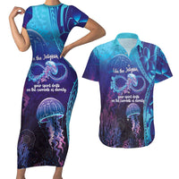 Polynesia Jellyfish Memorial Personalised Couples Matching Short Sleeve Bodycon Dress and Hawaiian Shirt Infinity Jellies Polynesian Pattern LT14 Purple - Polynesian Pride