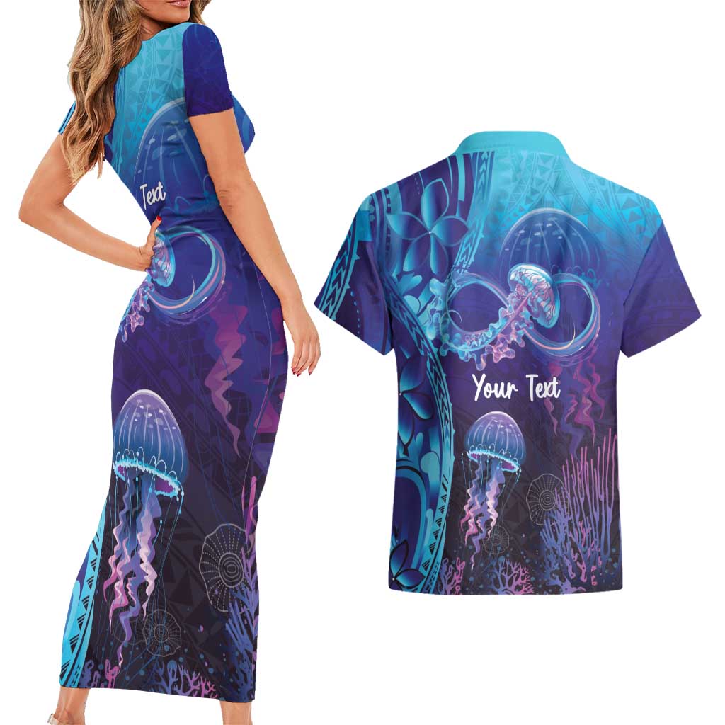 Polynesia Jellyfish Memorial Personalised Couples Matching Short Sleeve Bodycon Dress and Hawaiian Shirt Infinity Jellies Polynesian Pattern LT14 - Polynesian Pride