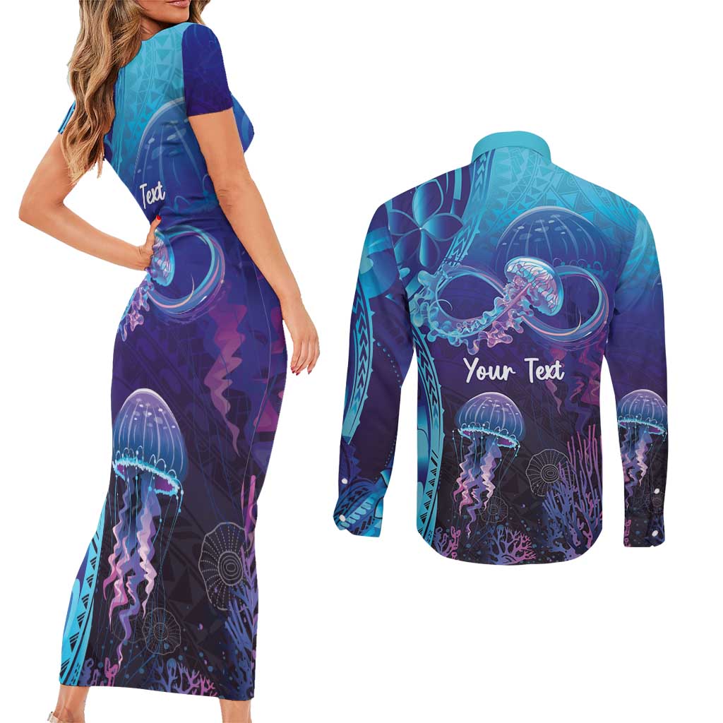 Polynesia Jellyfish Memorial Personalised Couples Matching Short Sleeve Bodycon Dress and Long Sleeve Button Shirt Infinity Jellies Polynesian Pattern LT14 - Polynesian Pride
