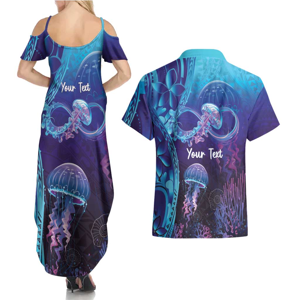 Polynesia Jellyfish Memorial Personalised Couples Matching Summer Maxi Dress and Hawaiian Shirt Infinity Jellies Polynesian Pattern LT14 - Polynesian Pride