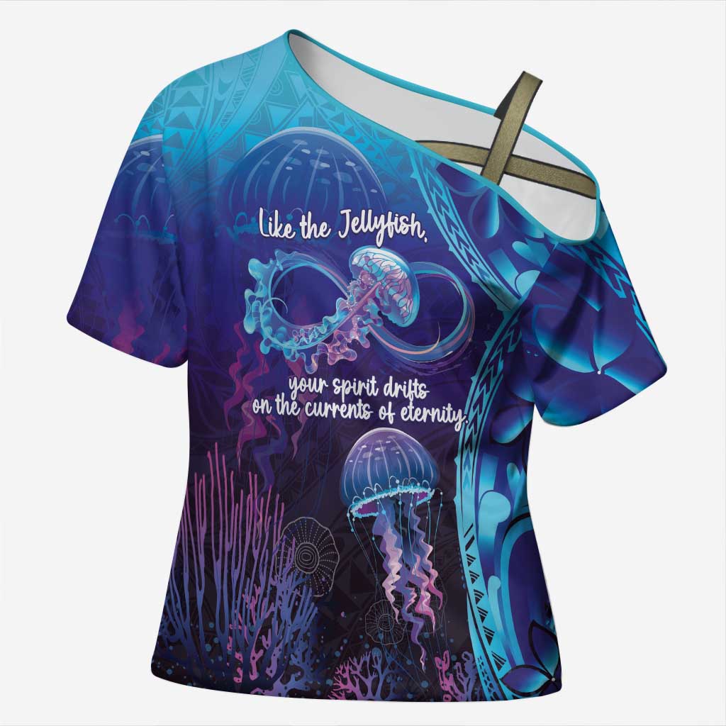 Polynesia Jellyfish Memorial Personalised Cross Shoulder Shirt Infinity Jellies Polynesian Pattern LT14 Female Purple - Polynesian Pride