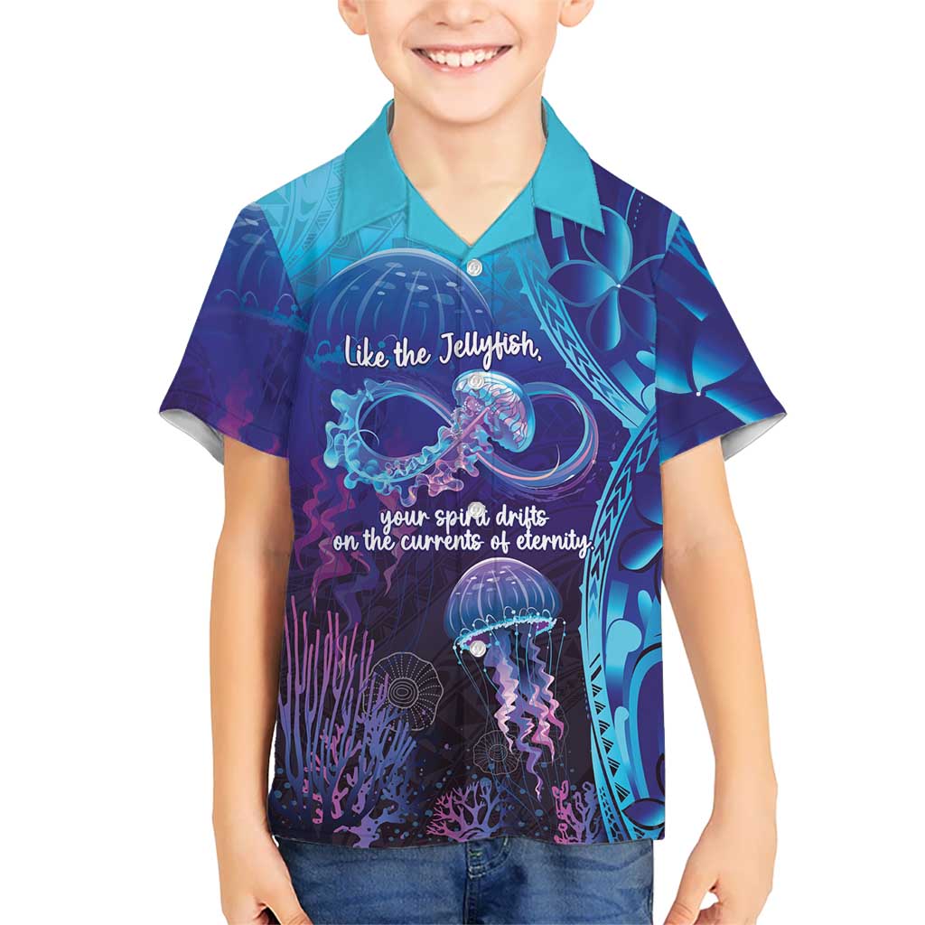 Polynesia Jellyfish Memorial Personalised Family Matching Off Shoulder Maxi Dress and Hawaiian Shirt Infinity Jellies Polynesian Pattern LT14 Son's Shirt Purple - Polynesian Pride