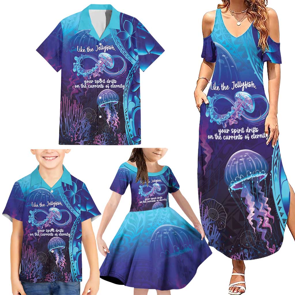 Polynesia Jellyfish Memorial Personalised Family Matching Summer Maxi Dress and Hawaiian Shirt Infinity Jellies Polynesian Pattern LT14 - Polynesian Pride