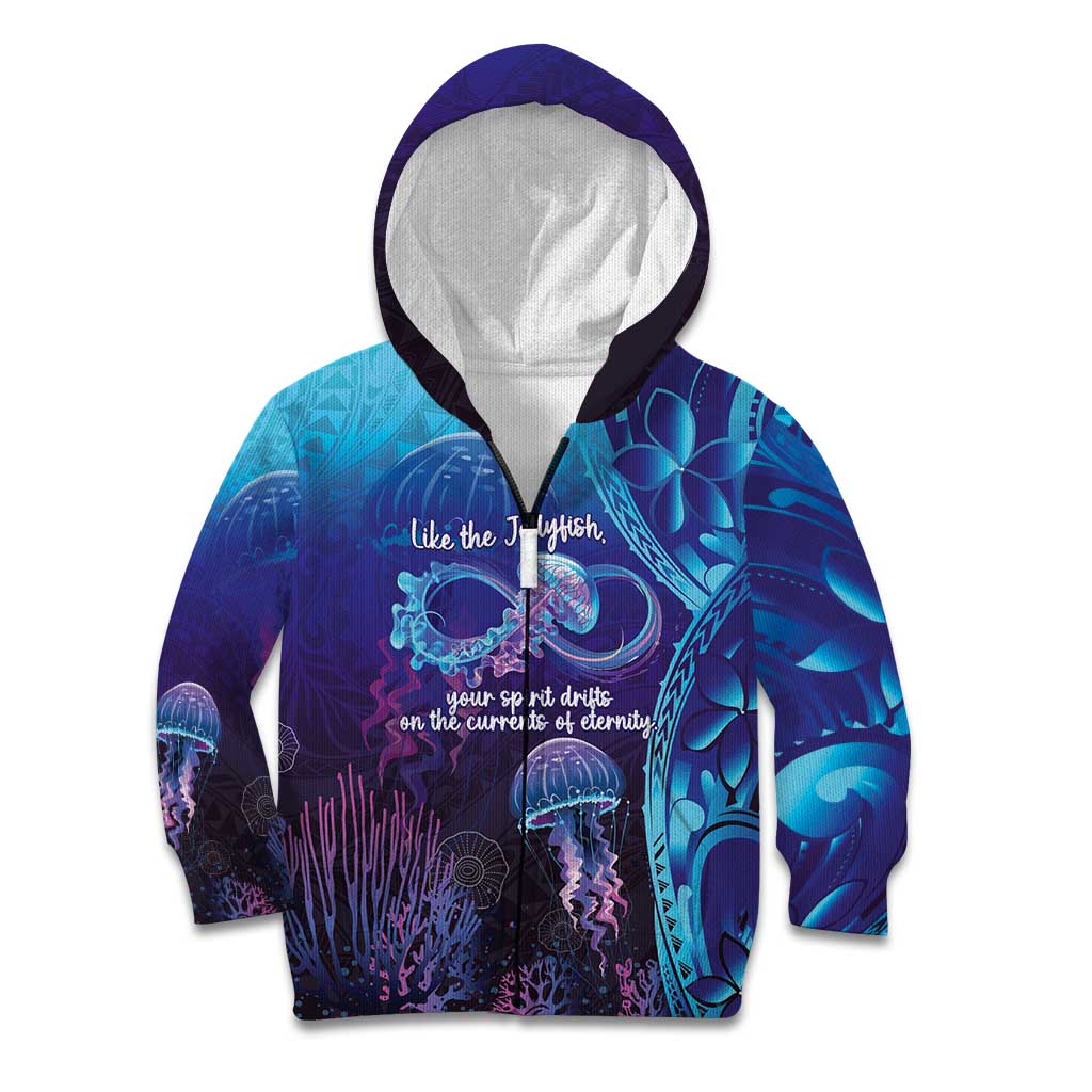 Polynesia Jellyfish Memorial Personalised Kid Hoodie Infinity Jellies Polynesian Pattern LT14 Zip Hoodie Purple - Polynesian Pride