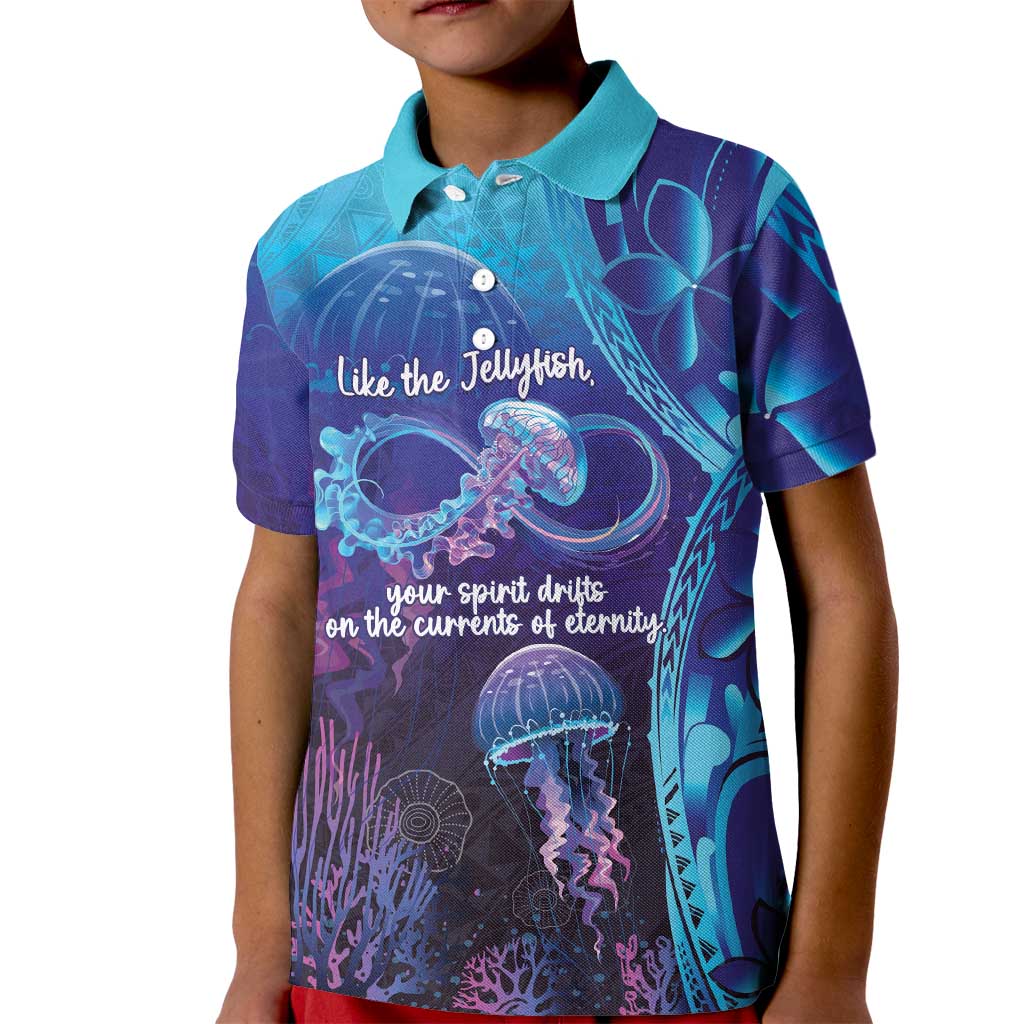 Polynesia Jellyfish Memorial Personalised Kid Polo Shirt Infinity Jellies Polynesian Pattern LT14 Kid Purple - Polynesian Pride