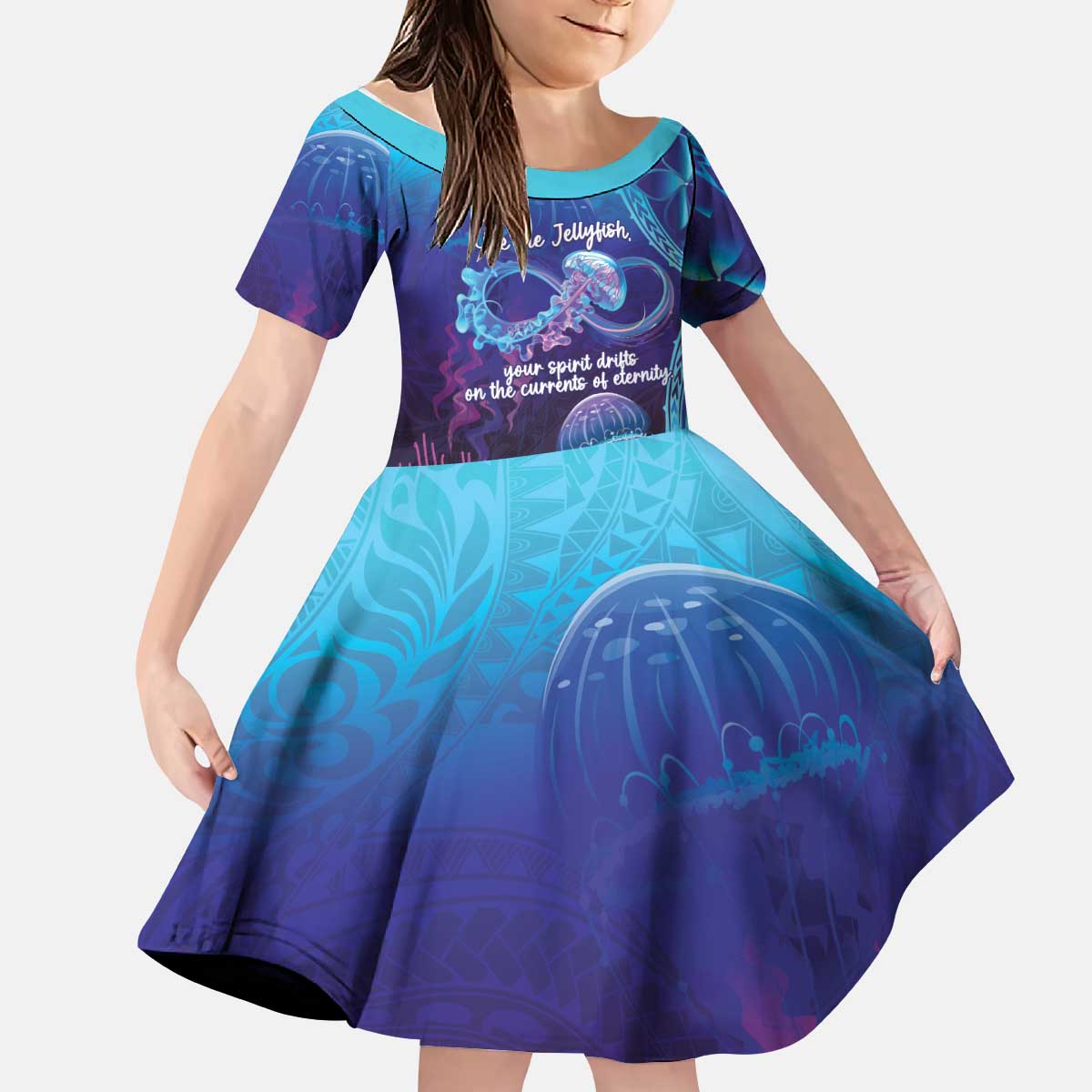 Polynesia Jellyfish Memorial Personalised Kid Short Sleeve Dress Infinity Jellies Polynesian Pattern LT14 KID Purple - Polynesian Pride