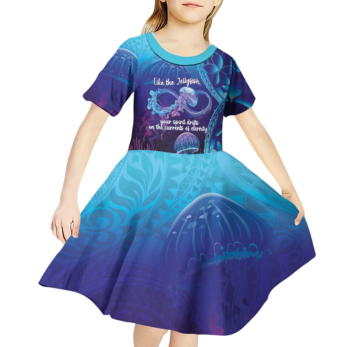 Polynesia Jellyfish Memorial Personalised Kid Short Sleeve Dress Infinity Jellies Polynesian Pattern LT14 - Polynesian Pride