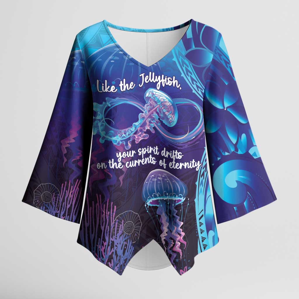 Polynesia Jellyfish Memorial Personalised Kimono Sleeve Blouse Infinity Jellies Polynesian Pattern LT14 Female Purple - Polynesian Pride