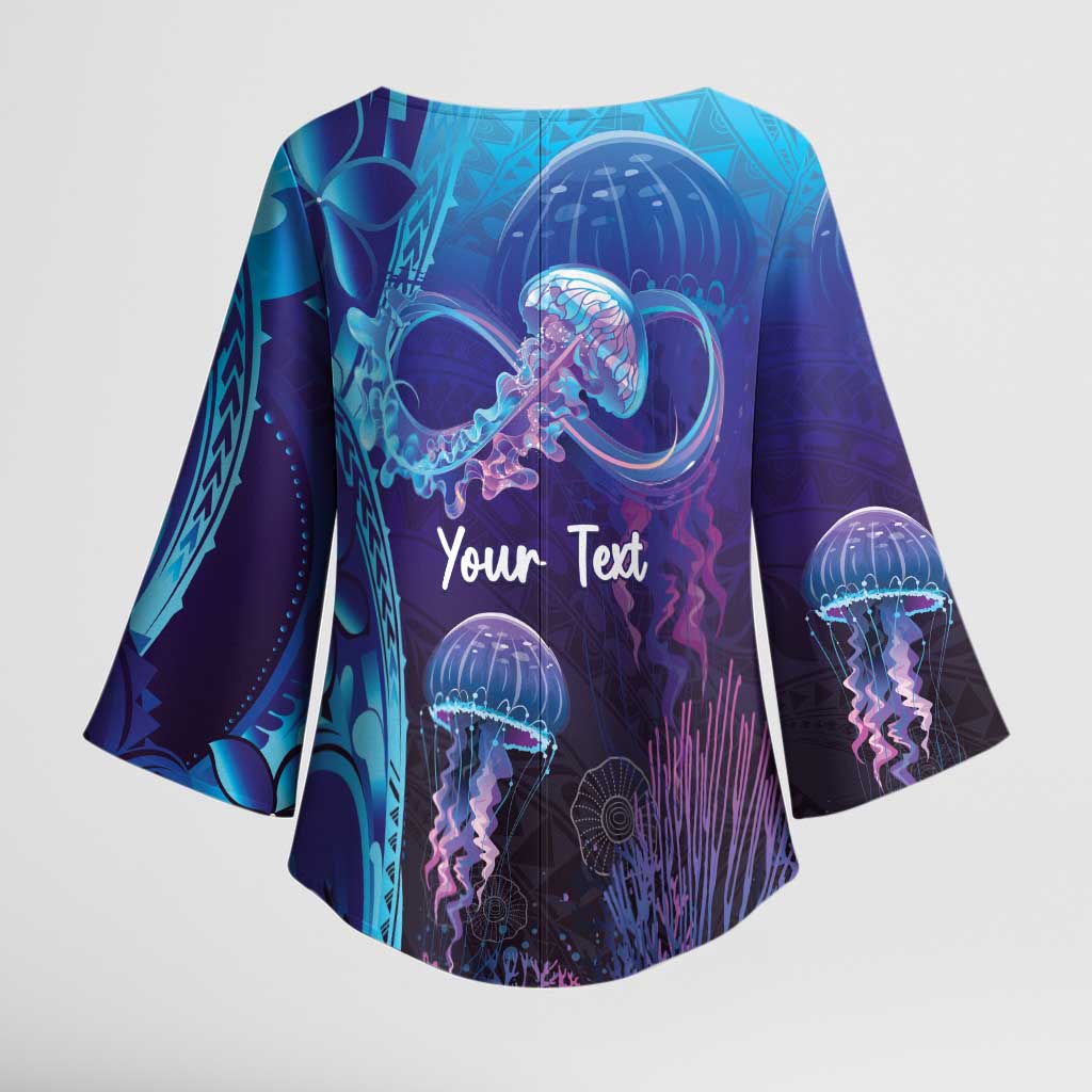 Polynesia Jellyfish Memorial Personalised Kimono Sleeve Blouse Infinity Jellies Polynesian Pattern LT14 - Polynesian Pride