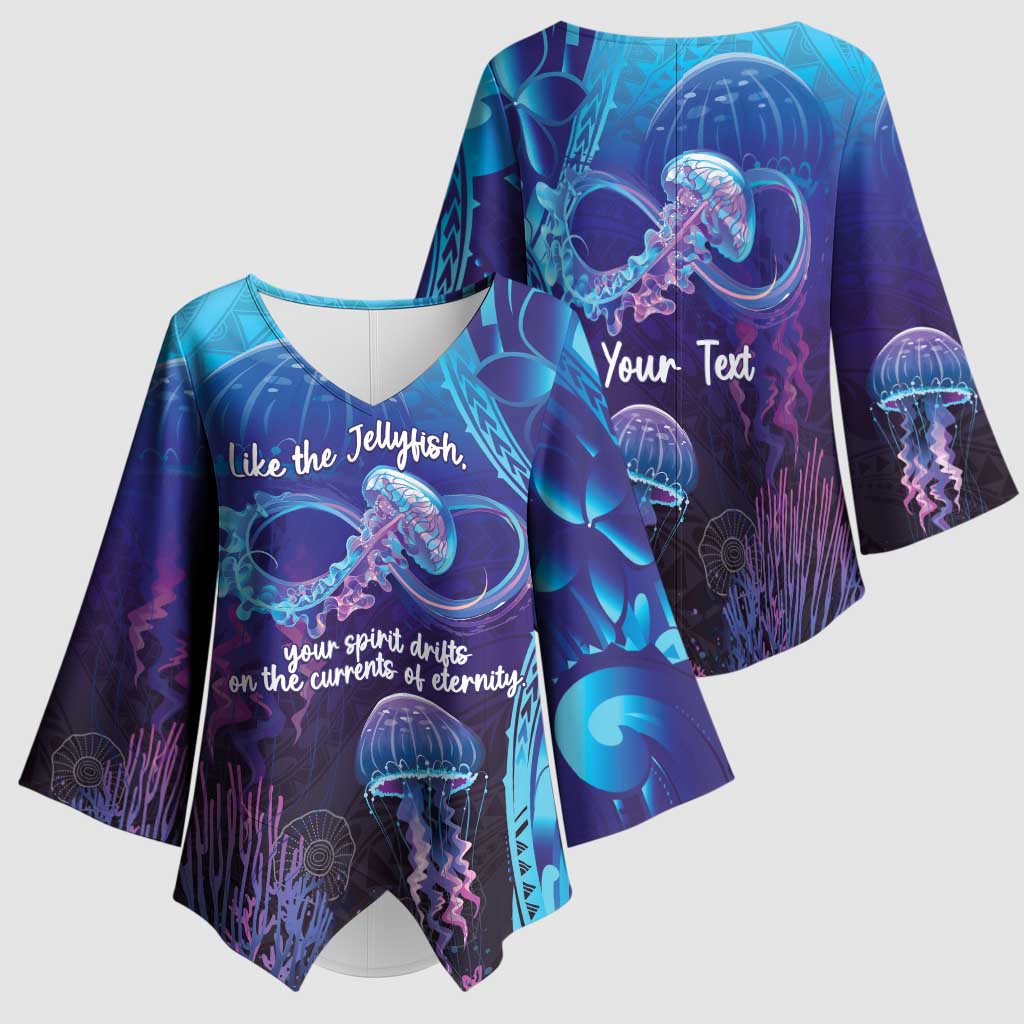 Polynesia Jellyfish Memorial Personalised Kimono Sleeve Blouse Infinity Jellies Polynesian Pattern LT14 - Polynesian Pride