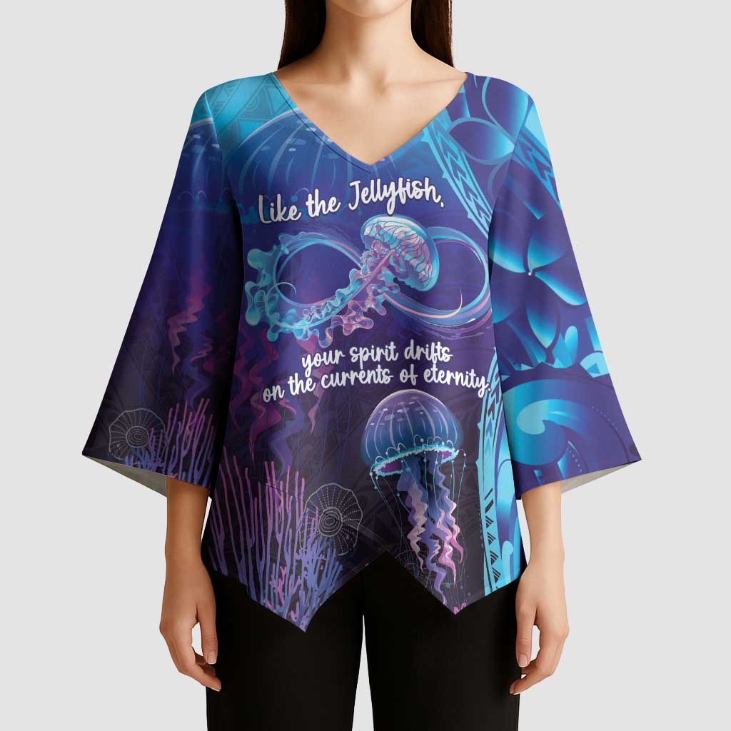 Polynesia Jellyfish Memorial Personalised Kimono Sleeve Blouse Infinity Jellies Polynesian Pattern LT14 - Polynesian Pride