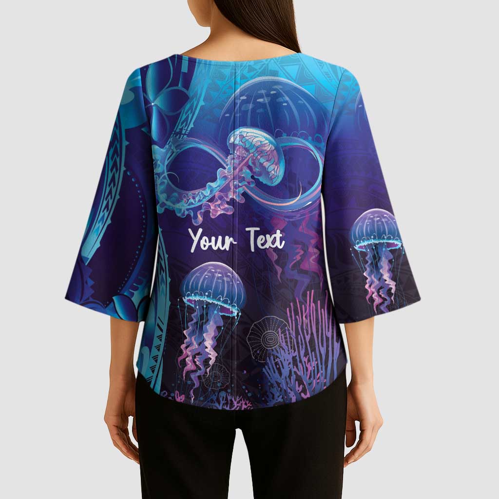 Polynesia Jellyfish Memorial Personalised Kimono Sleeve Blouse Infinity Jellies Polynesian Pattern LT14 - Polynesian Pride