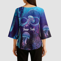 Polynesia Jellyfish Memorial Personalised Kimono Sleeve Blouse Infinity Jellies Polynesian Pattern LT14 - Polynesian Pride