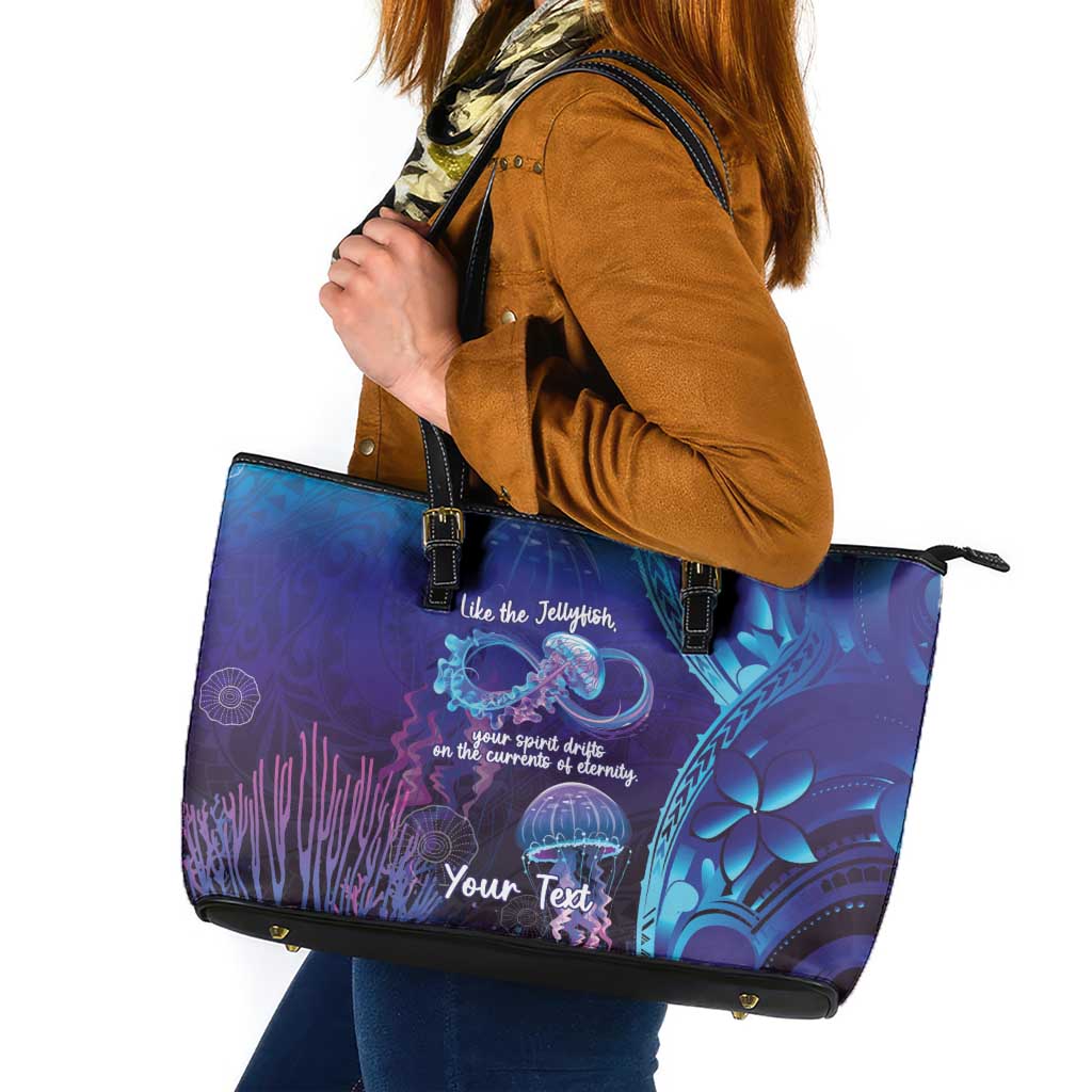 Polynesia Jellyfish Memorial Personalised Leather Tote Bag Infinity Jellies Polynesian Pattern LT14 Purple - Polynesian Pride